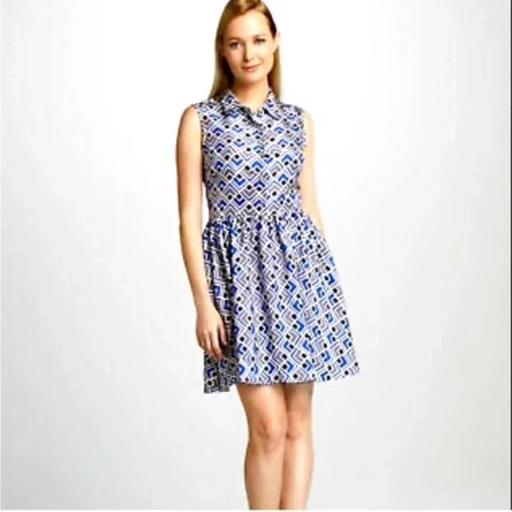 Kate Spade Lora Sleeveless Gray Blue Collared Silk Dress with Pockets